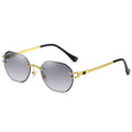 Gold mirror frame trimming sunglasses with gradient coloured PC lenses in box glasses style