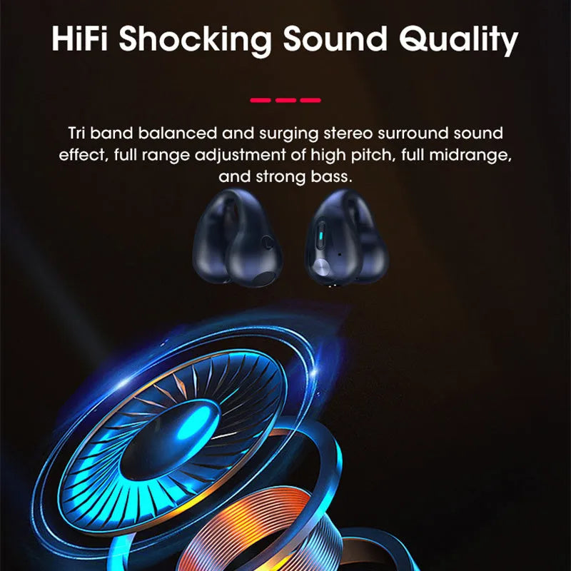 Bone conduction Bluetooth headset clip in black colour with ear clip design and charging cable