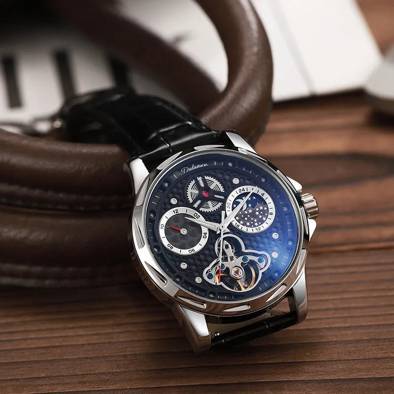 Men's business watch with luminous dial and waterproof construction showing 13mm thickness profile