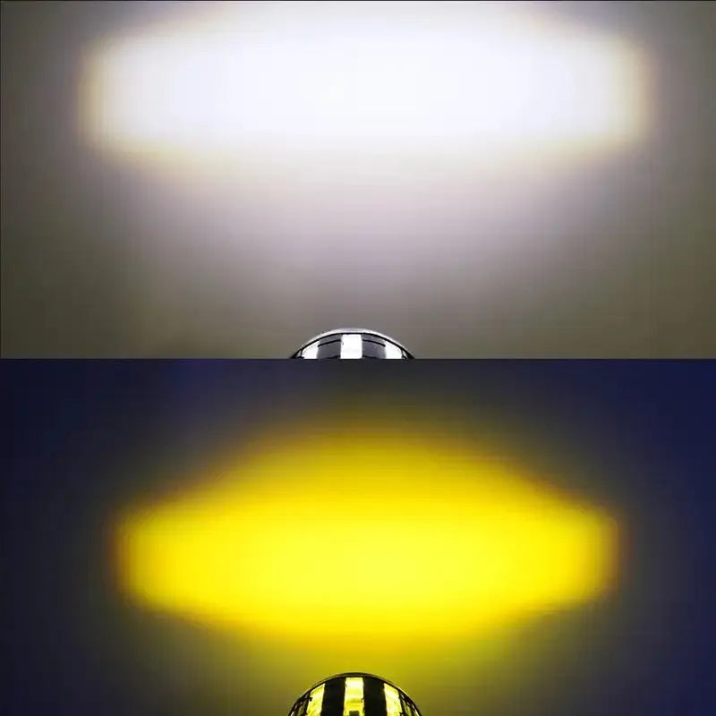 Aluminium PC motorcycle spotlights with dual-colour lens for white or yellow lighting options