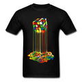 Rubik's Cube print short sleeve cotton T-shirt for men and women, available in white, red, grey, black, and yellow