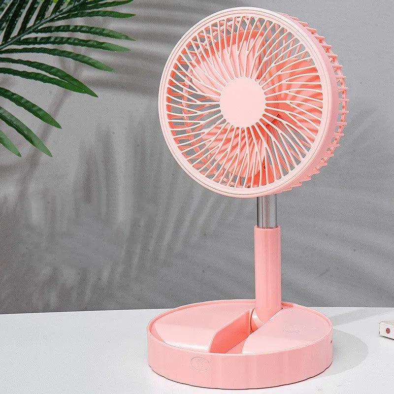 Black portable telescopic folding fan extended to 975mm height with USB port for charging devices