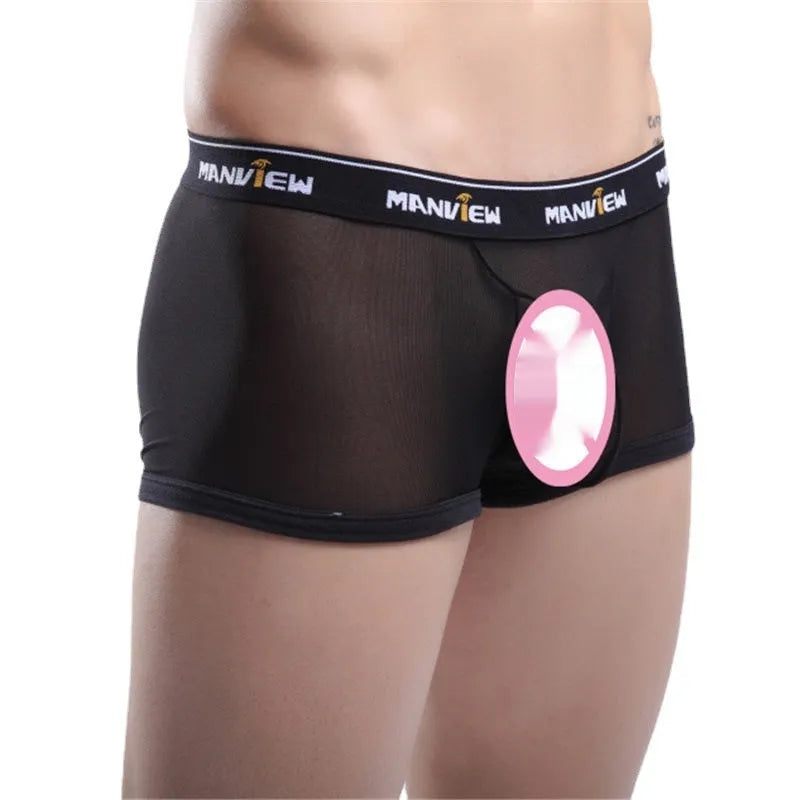 Men's solid colour mesh boxer shorts on a white background