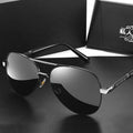 Men's polarised sunglasses with metal frames, dragon-phoenix decoration, and grey lenses for UV400 protection