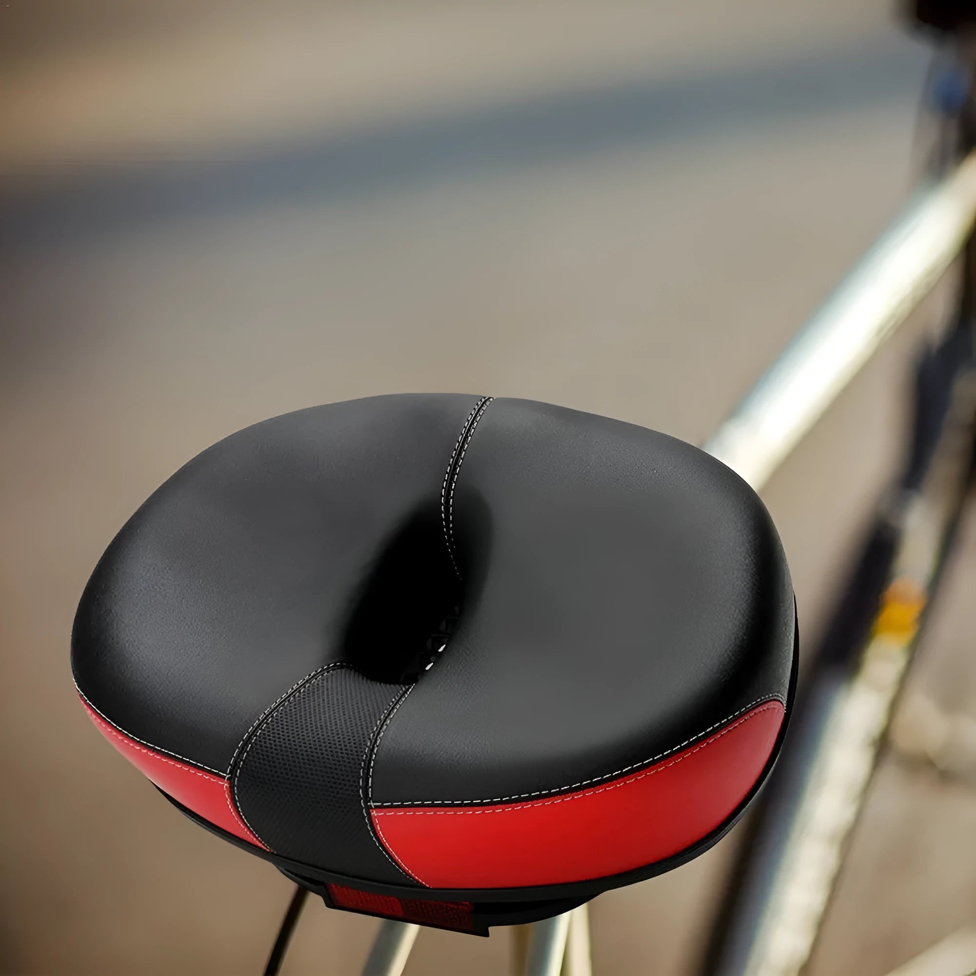 Large grey plus size bicycle saddle with thickened design and reflective stickers