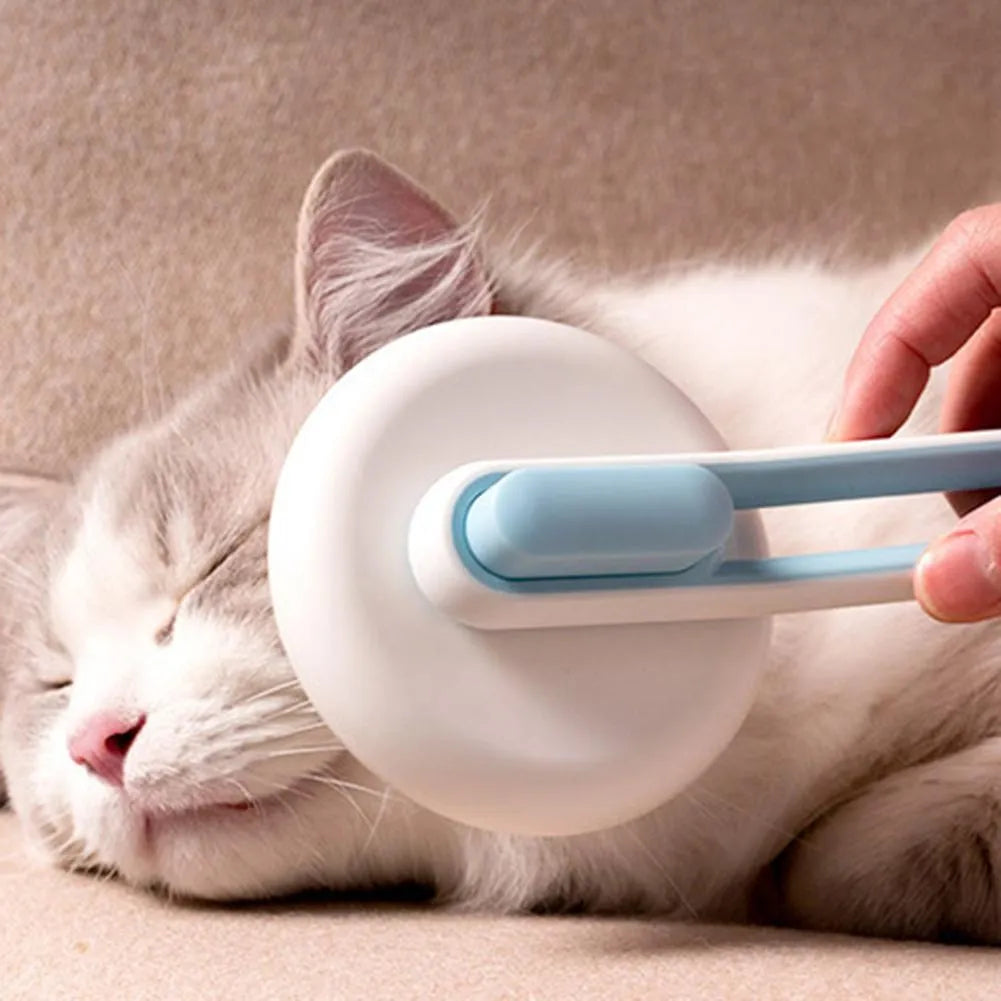 Automatic hair release pet grooming brush with stainless steel teeth in blue candy colour