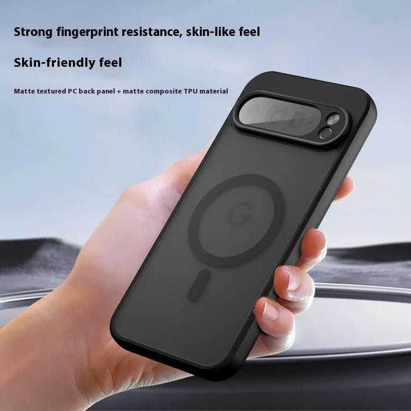 Magnetic Black phone case for Google Pixel, matte TPU PC cover with shockproof and anti-fingerprint features