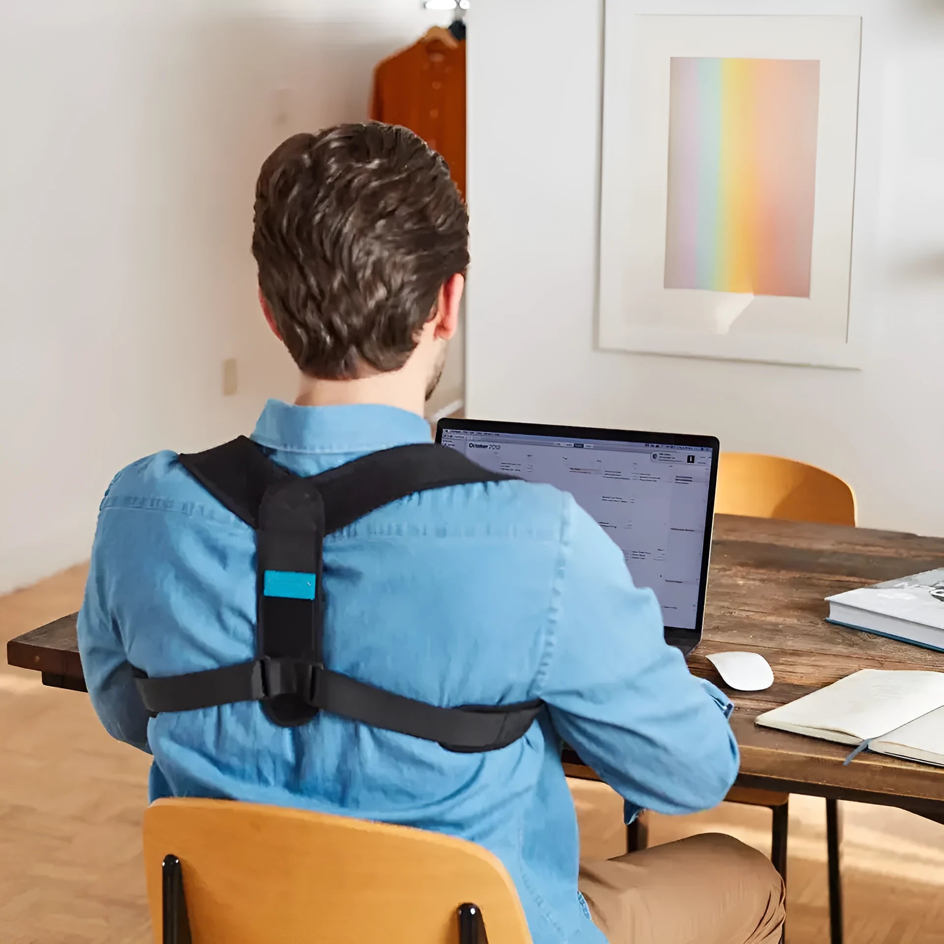 Black adjustable posture correction strap with hook-and-loop closure