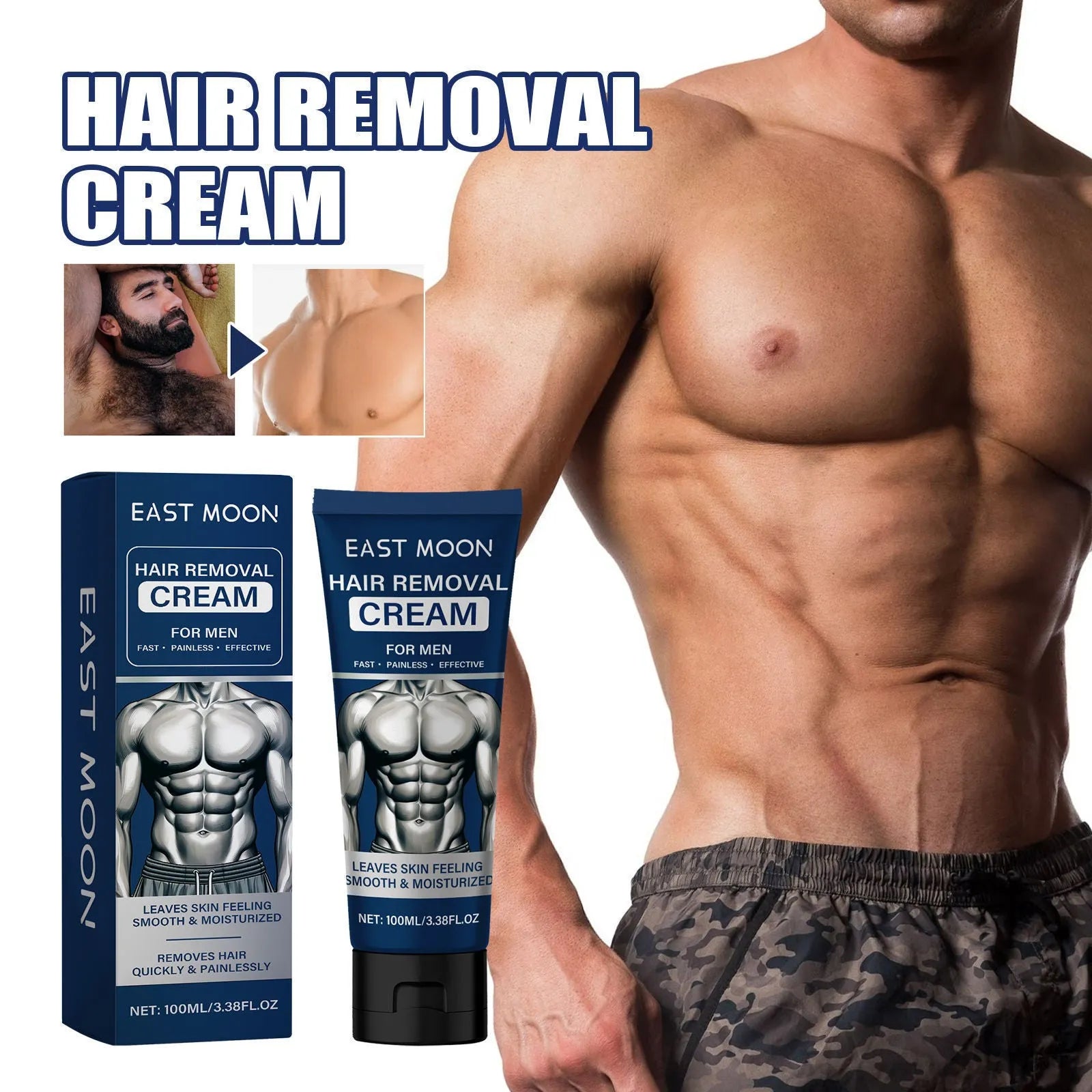 100ml men's mild depilatory cream tube for facial and body hair removal with reduced irritation