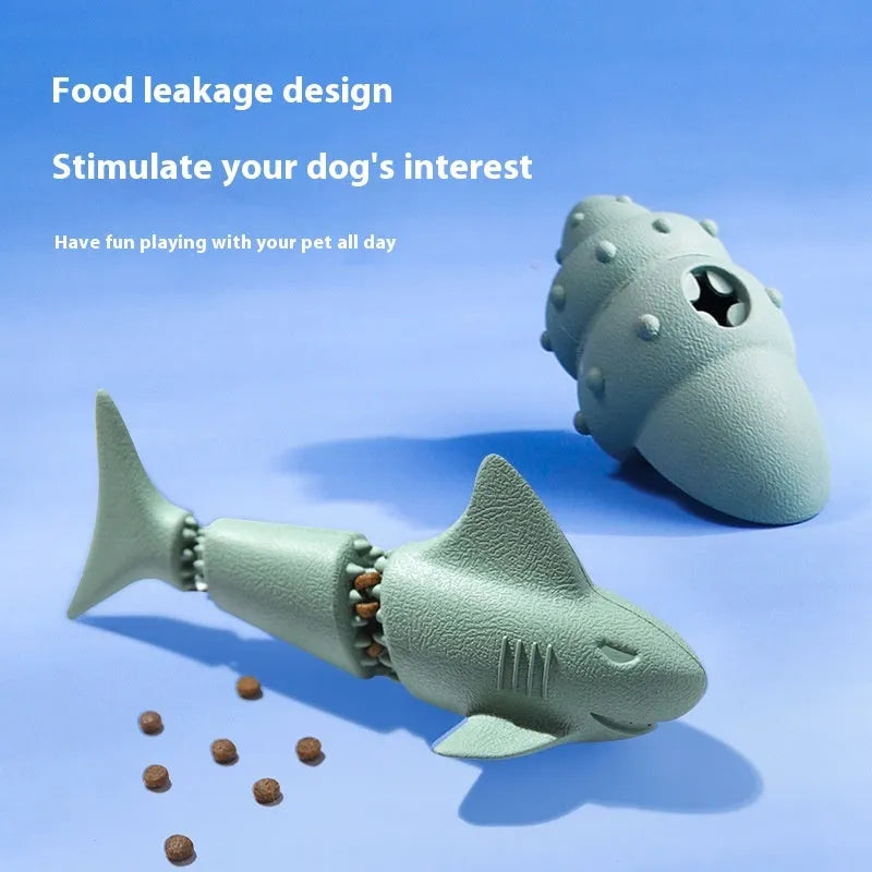 Deep sea shark rubber dog toy showing marine animal shapes in blue and green colour options