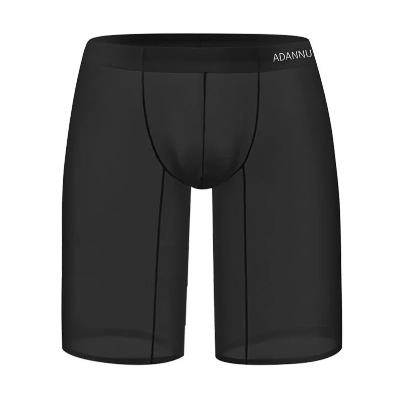 Men's black mesh home shorts with seamless design and hip-lifting function, made from knitted nylon fabric