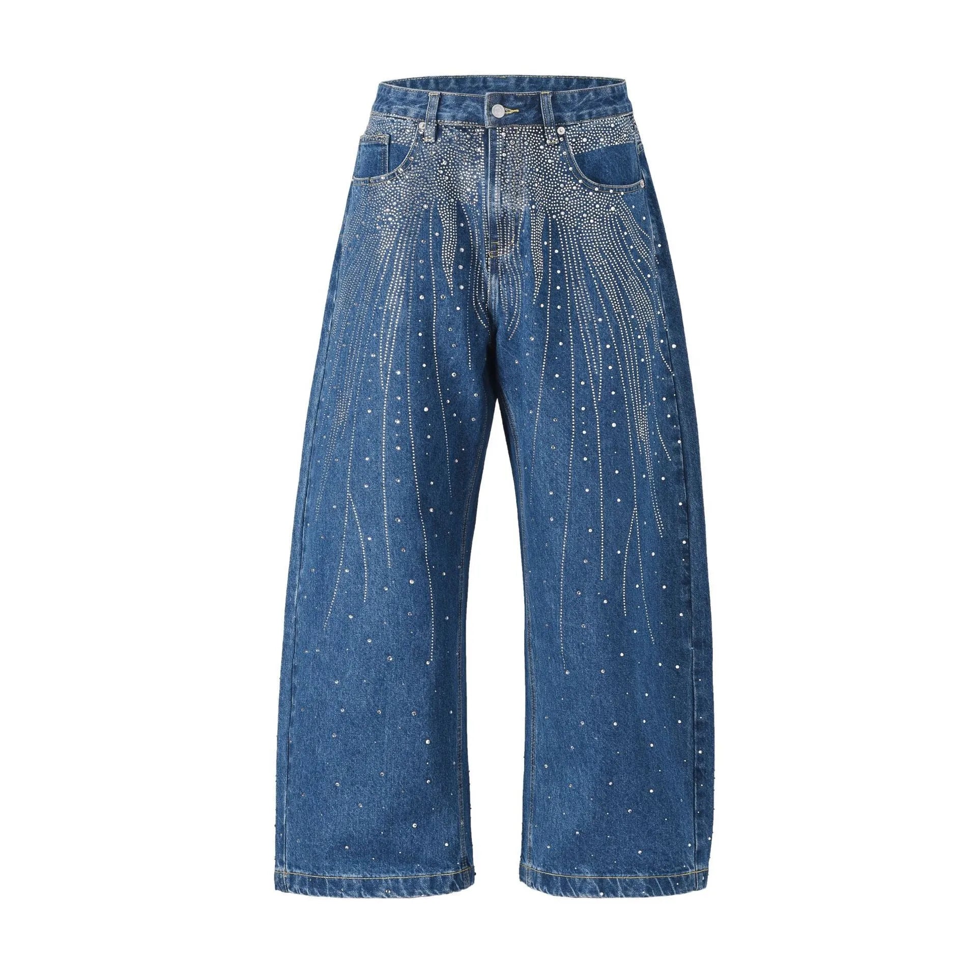 Blue and black loose-fitting wide-leg trousers in European/American sizes 30-36