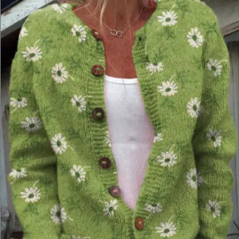 Women's 3D digital print cardigan coat in polyester fabric with loose style and long sleeves