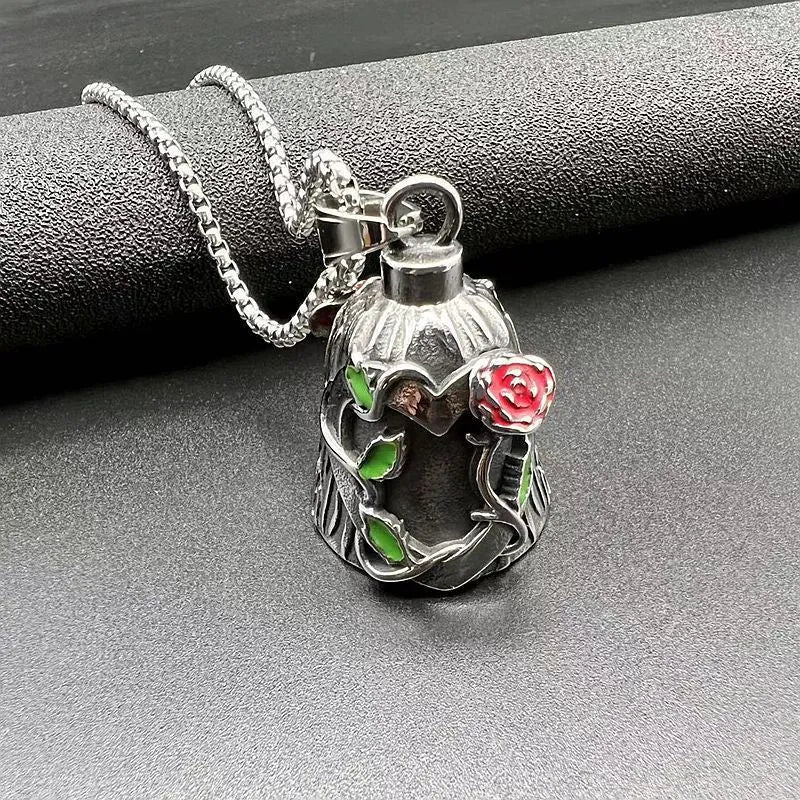 Titanium steel motorcycle riding lucky bell with double-sided epoxy rose design and polished finish in retro steel colour