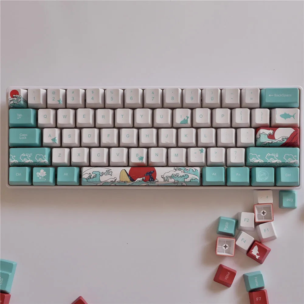 Coral Sea PBT keycaps with five-sided sublimation printing for Xiao Yan mechanical keyboards