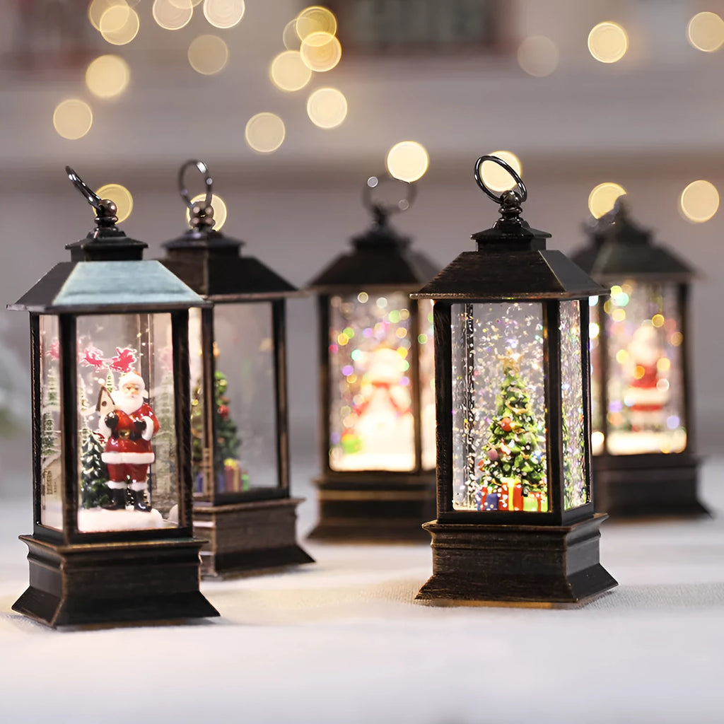 Christmas simulation LED flame small oil lamp, plastic interior square wind lamp, 5cm x 5cm x 13cm, electronic light.