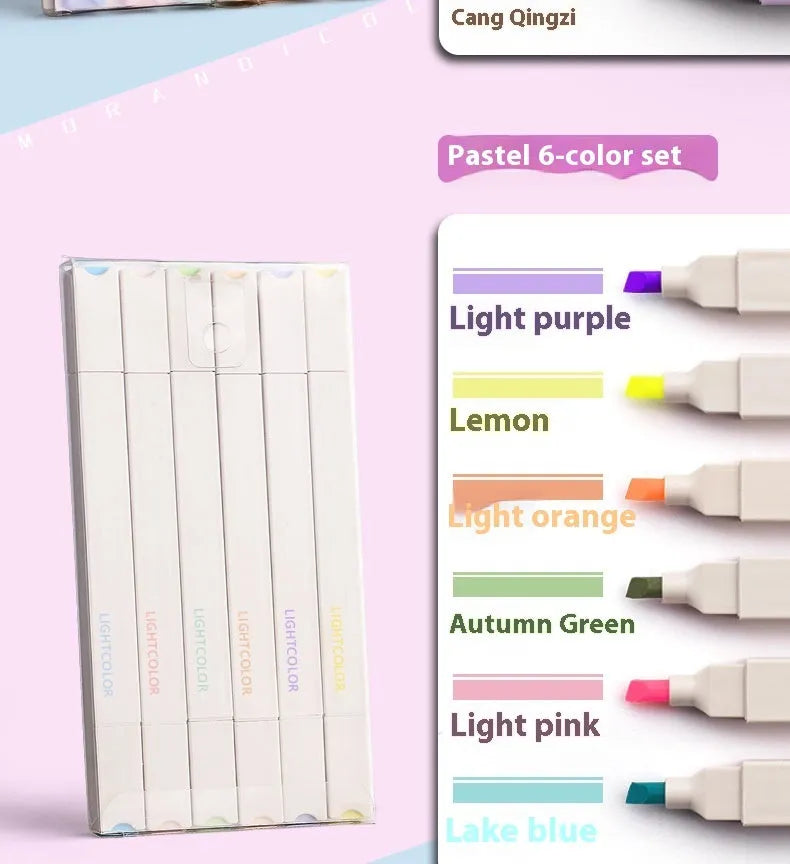 Double-headed fluorescent marking pens in sets of 6 or 12, showing vivid ink colours for highlighting