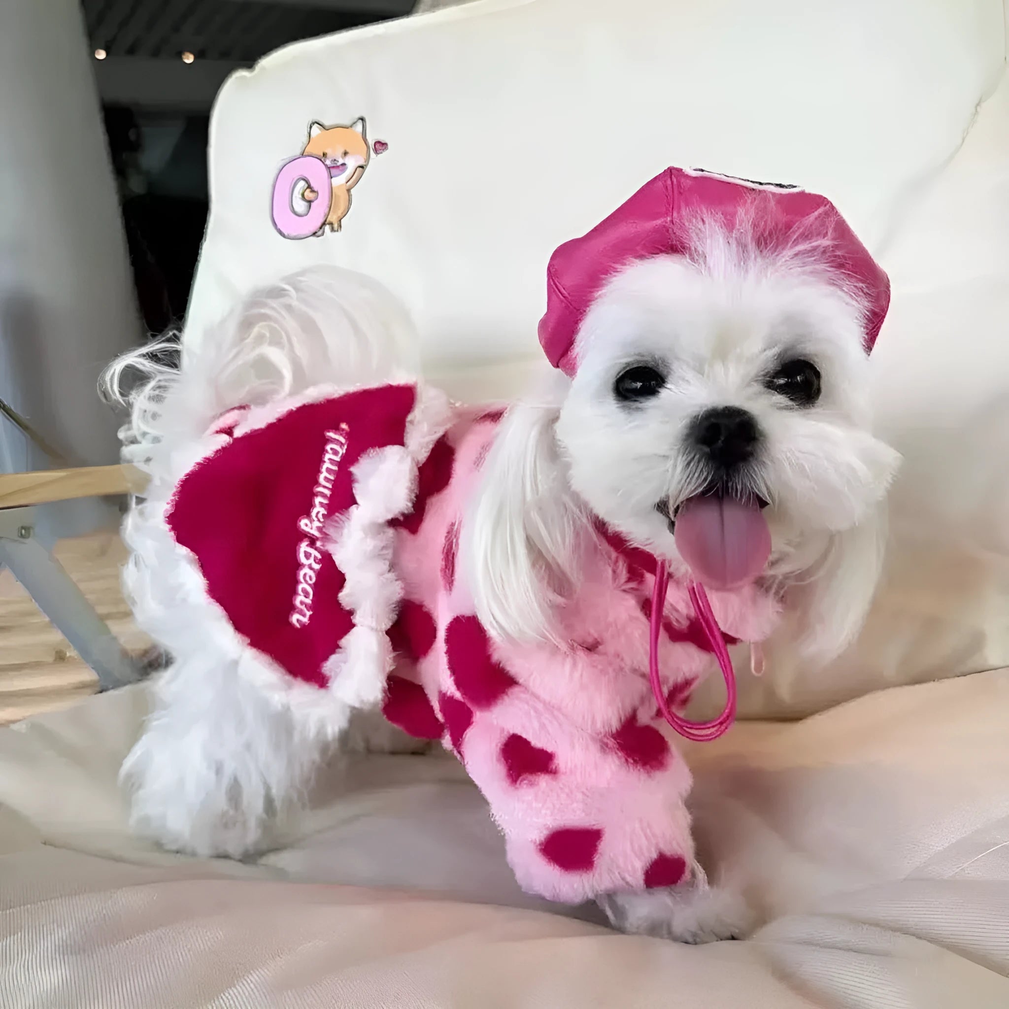 Polyester warm coat for small dogs in pink or brown, sizes XS to 2XL, British style design
