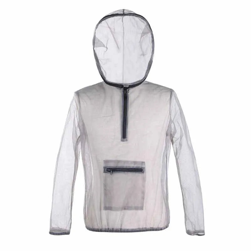 Grey mesh insect bite jacket for camping and fishing, available in sizes XL, XXL and XXXL