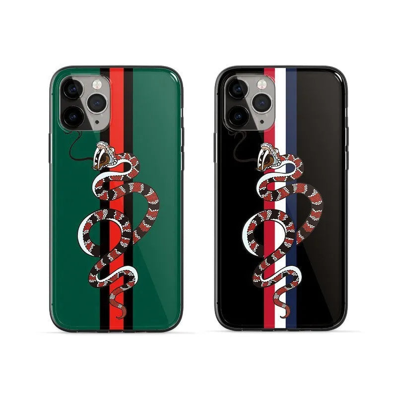 Soft silicone iPhone case with frosted surface showing detailed snake cartoon pattern in black colour