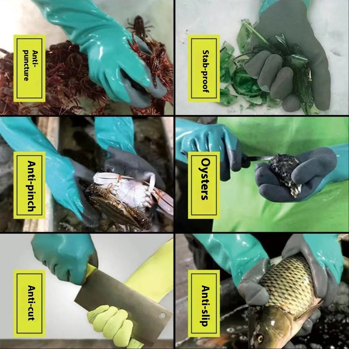 Women's navy blue nitrile fishing gloves with waterproof, oil-resistant properties for seafood handling