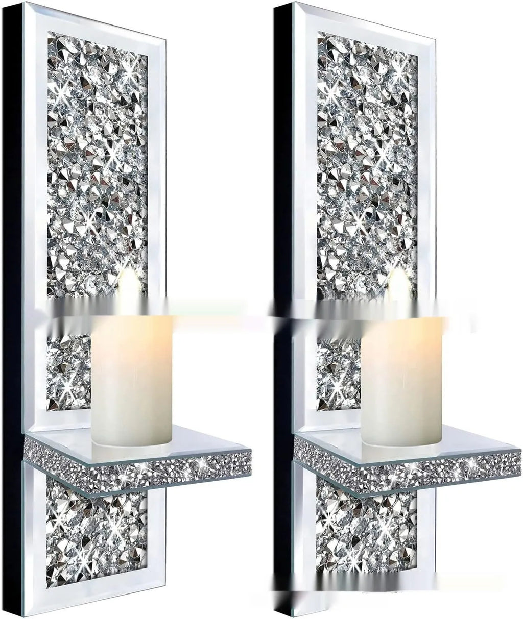 Silver mirror glass wall-mounted candle holders measuring 10x11x38cm with modern design