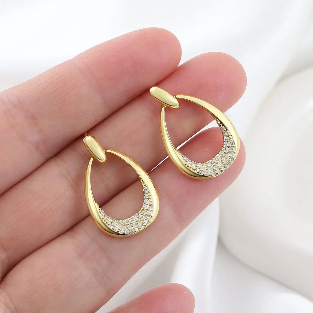 Women's yellow gold geometric earrings with 2.6*1.7cm drop design and colour retention electroplating