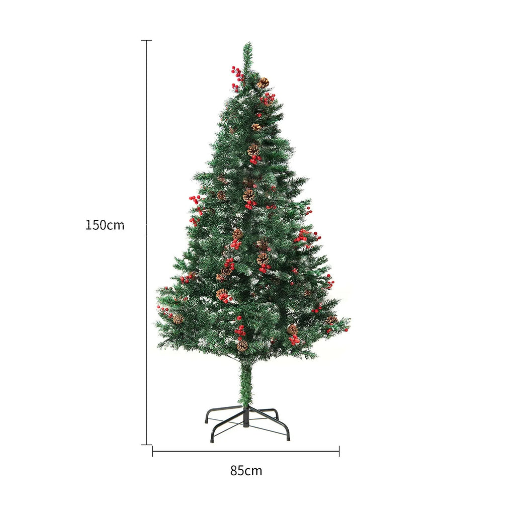 PVC artificial snow-covered Christmas tree on a metal stand