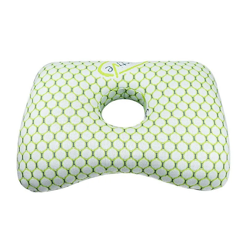 Beauty salon single hole ear pillow showing 39x28x6cm dimensions with central aperture for ear pressure relief
