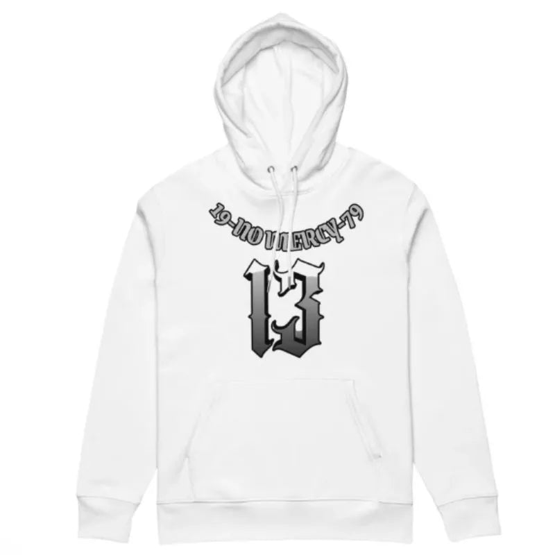 Beige loose-fit hooded pullover sweater with fleece lining on a hanger, showing front design.