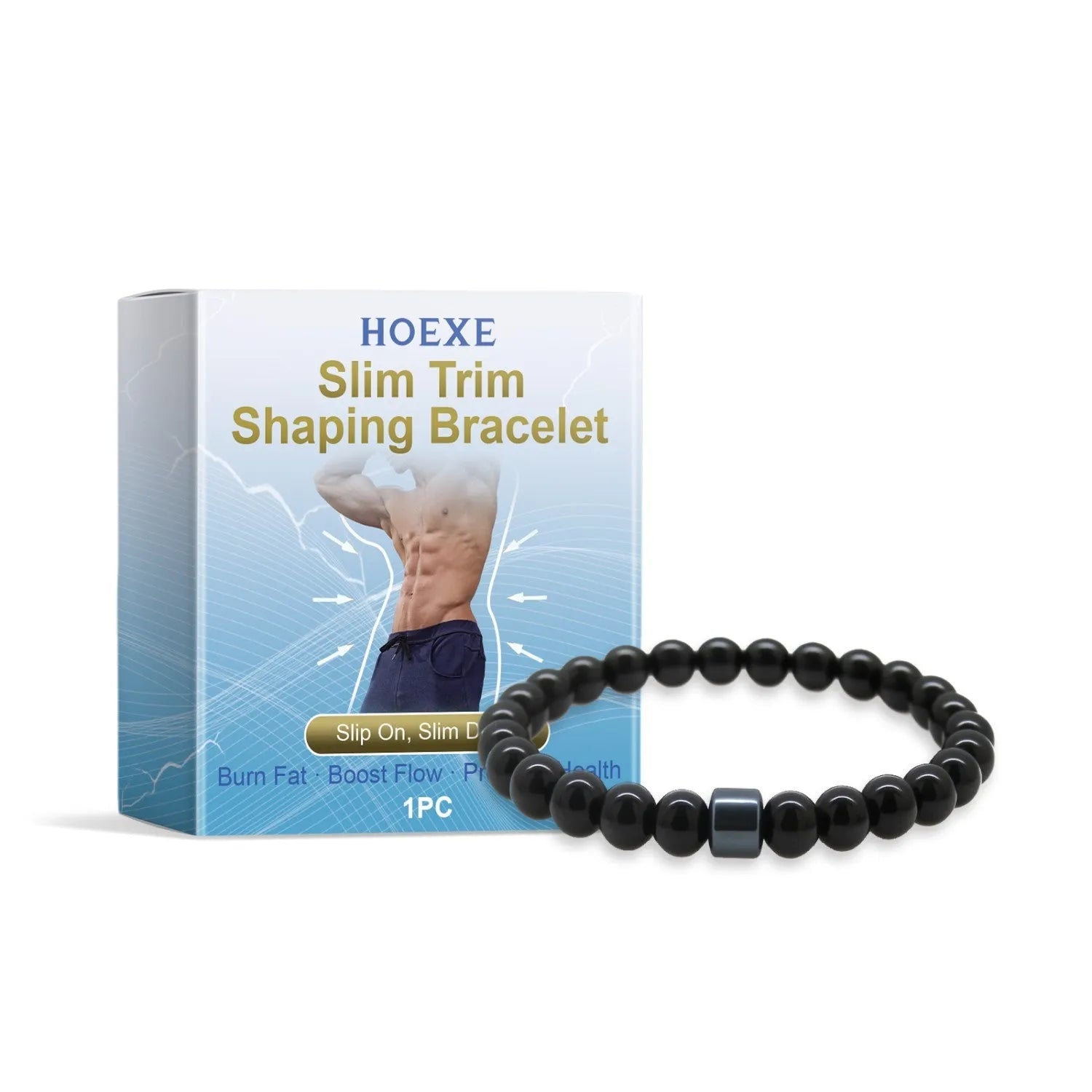 Men's glass and black gallstone bracelet showing material texture and single-piece construction
