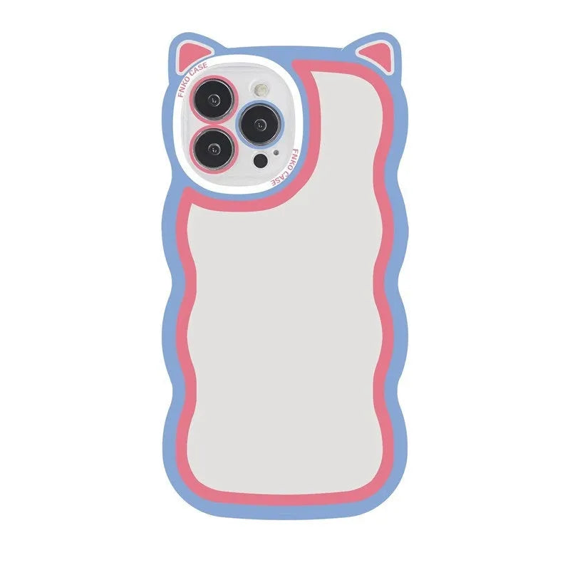 Cat ear phone case for iPhone in blue with solid colour rear cover and TPU material