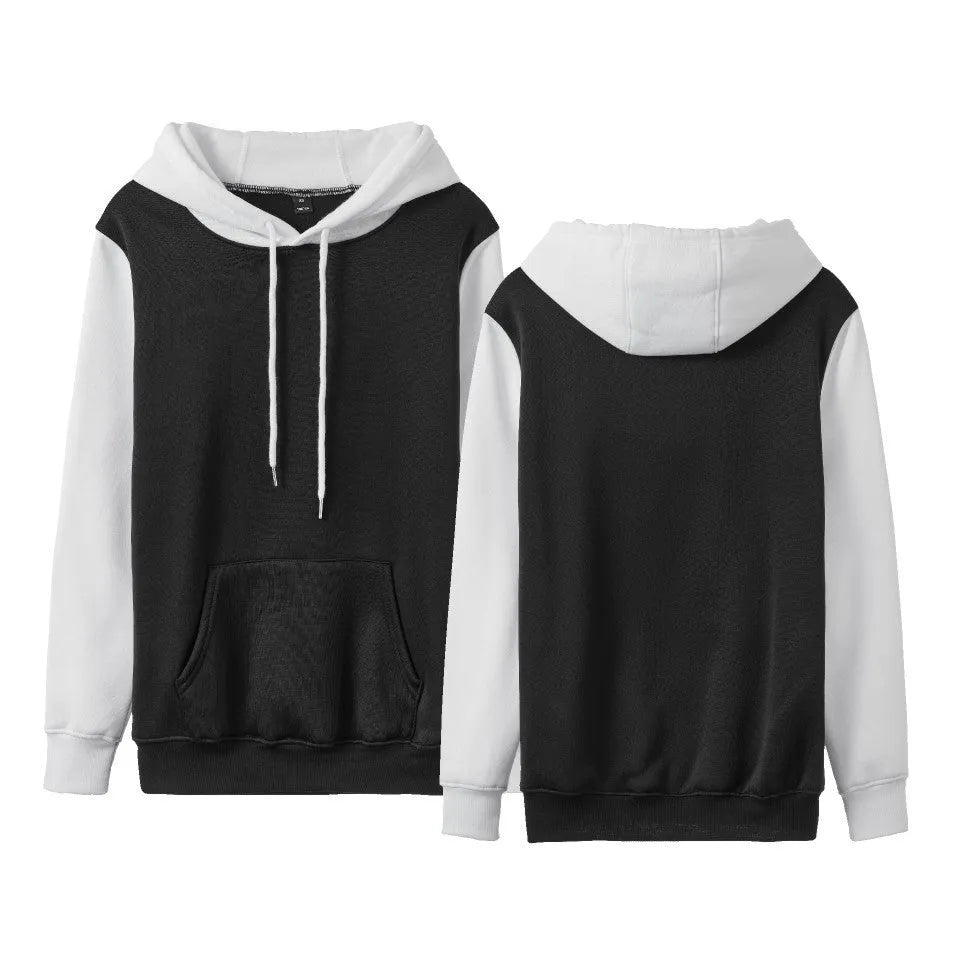 Loose fit fleece-lined hoodie with stitching details in two-tone black and white colour