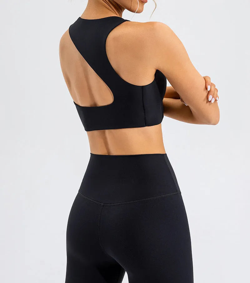 High waist Lycra yoga set for women, tight top and pants in off-white, black or dark brown, sizes S-XL