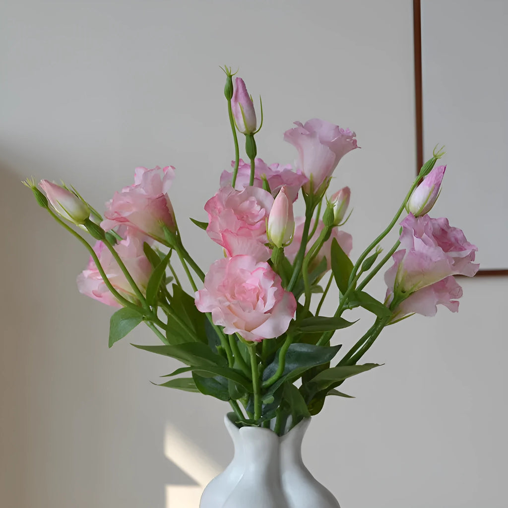 Silk artificial eustoma flower arrangement with 3 heads in choice of five colours