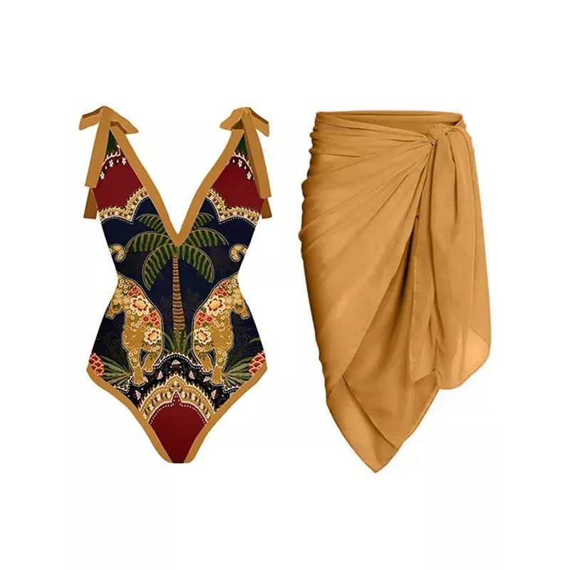 Women's spaghetti straps one-piece swimsuit with skirt in solid colour, showing adjustable straps and polyester fabric
