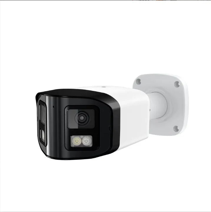 4MP dual-lens IP66 waterproof CCTV webcam measuring 124x72x201mm for indoor and outdoor surveillance