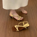 Women's handmade retro flat sandals with square head and elastic strap in multiple colours