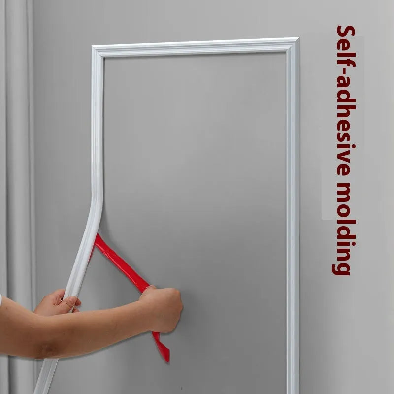 Flexible PVC wall shaping frame with self-adhesive backing in black, gold, silver, and white finishes