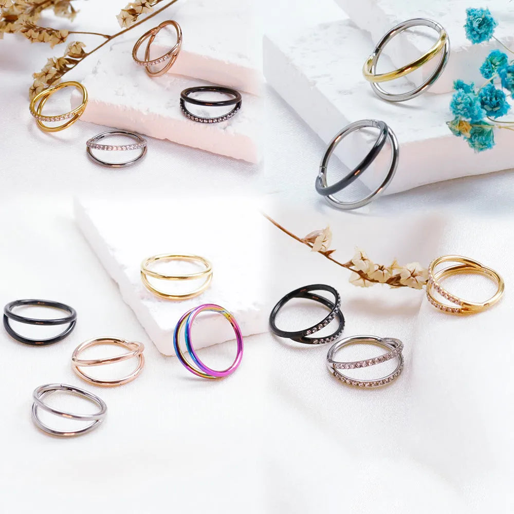 Titanium alloy fork nose ring body jewellery in silver finish showing 1.2mm thickness and fork design