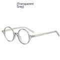 Retro round flat mirror glasses in bright black, sand black, tofu pudding, and transparent grey PC frames