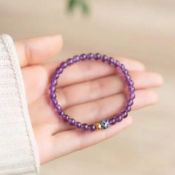 Nine purple lotus bracelet with retro Chinese student style and mixed material construction