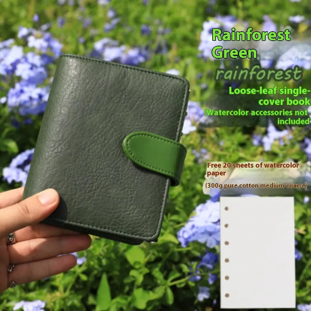 A7 loose-leaf watercolour book in five colours: Avocado Green, Hazelnut Brown, Mango Pudding, Mocha Coffee, Rainforest Green