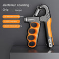 Adjustable electronic count spring grip with digital display, orange counter, and contoured PP handles for hand strength training