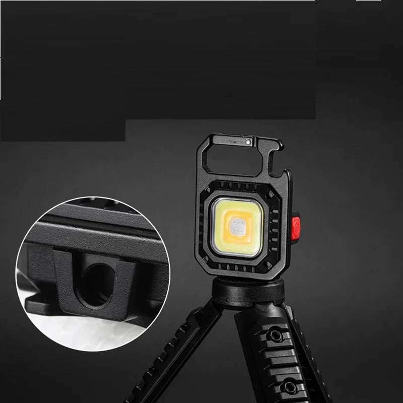 30W mini keychain light in aluminium alloy with bottle opener, screwdriver, wrench, and window hammer, white and yellow red light.