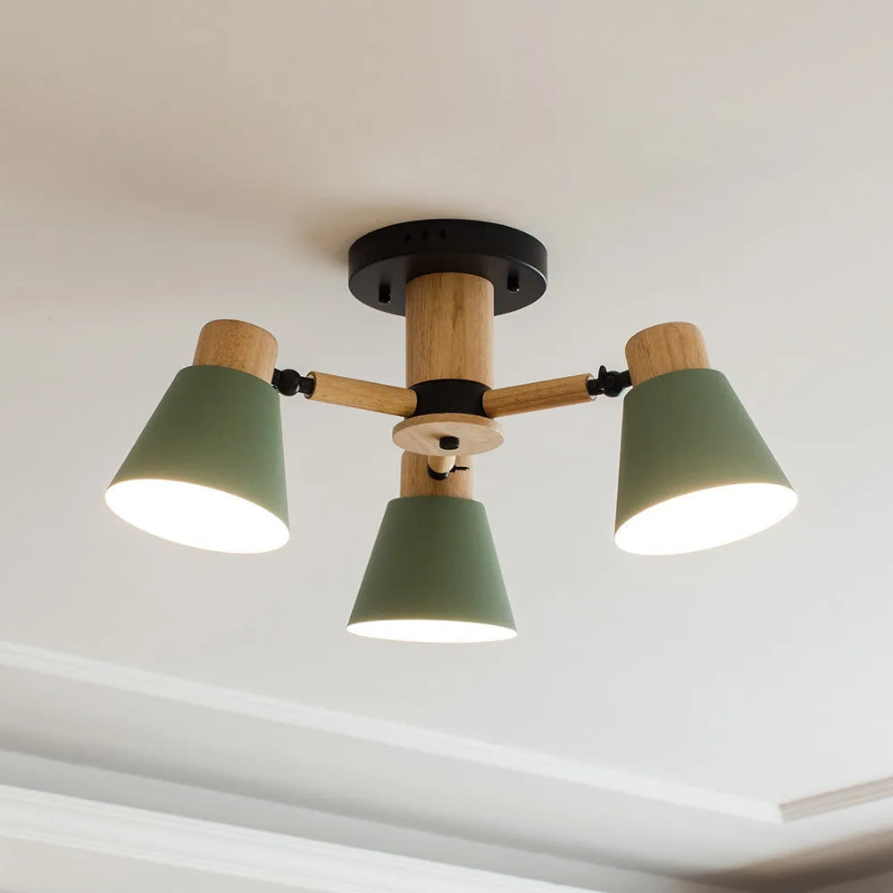 Nordic Creative Isn Macaron ceiling pendant lamp in ironwood with multiple heads, showing Black and Grey colour option