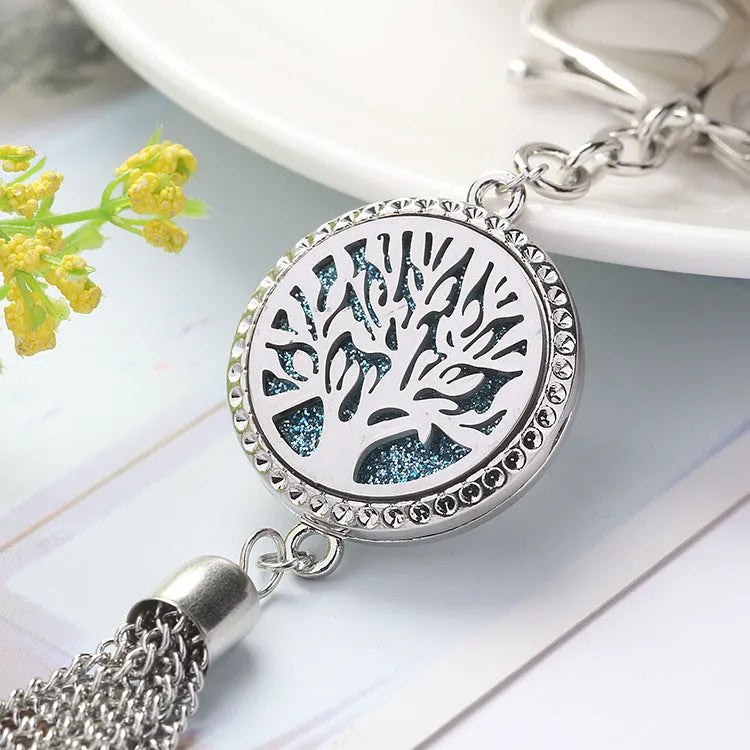 Alloy aromatherapy car pendant diffuser with tassel design and cotton pads for vehicle scenting