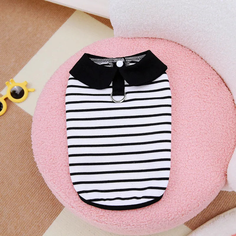 Pet wearing striped cotton T-shirt and skirt set in casual style