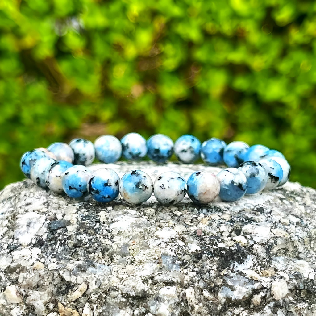 Handmade blue K2 Azurite stone beaded bracelet with geometric pattern in New Chinese style