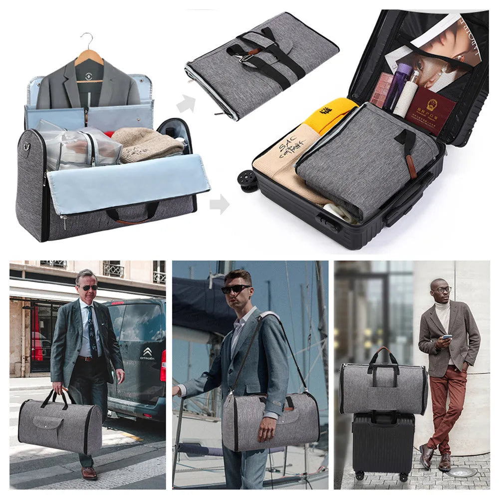 Folding travel workout multifunctional luggage bag in dark blue with 36-55L capacity and Oxford cloth construction